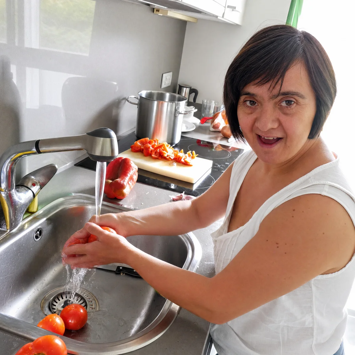 Una persona preparant menjar a la cuina