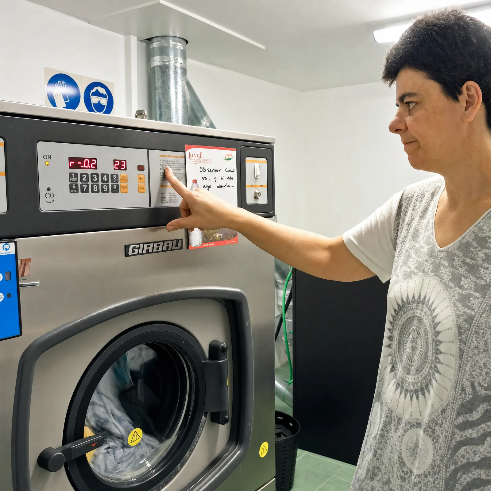 Dona utilitzant una rentadora de la llar